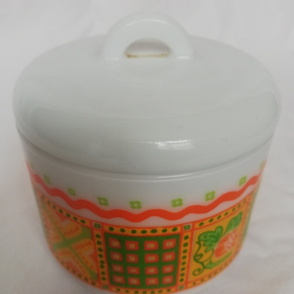 1970´s Avon patchwork print milk glass candle holder/trinket dish - Picture 3 of 5